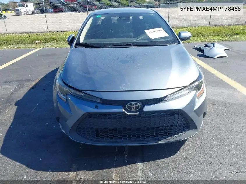 5YFEPMAE4MP178458 2021 Toyota Corolla Le
