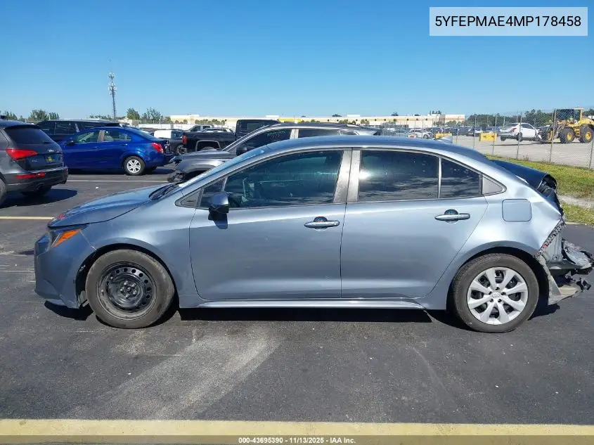 5YFEPMAE4MP178458 2021 Toyota Corolla Le