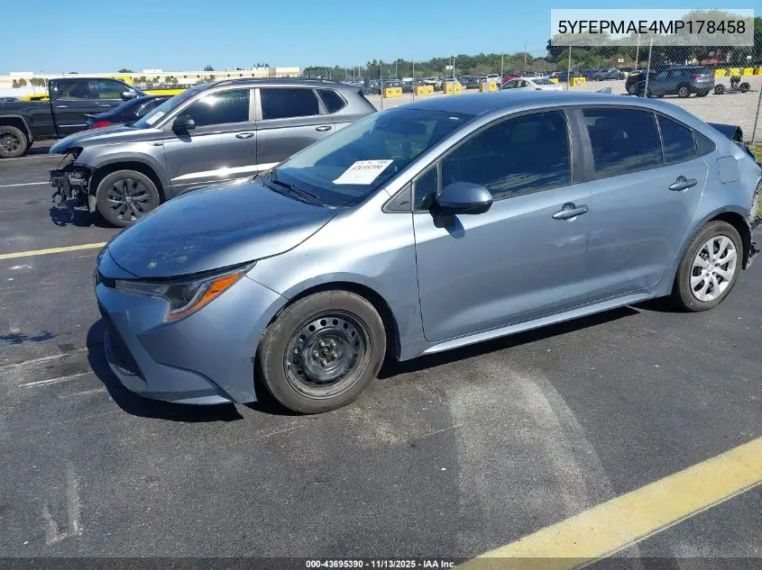 5YFEPMAE4MP178458 2021 Toyota Corolla Le