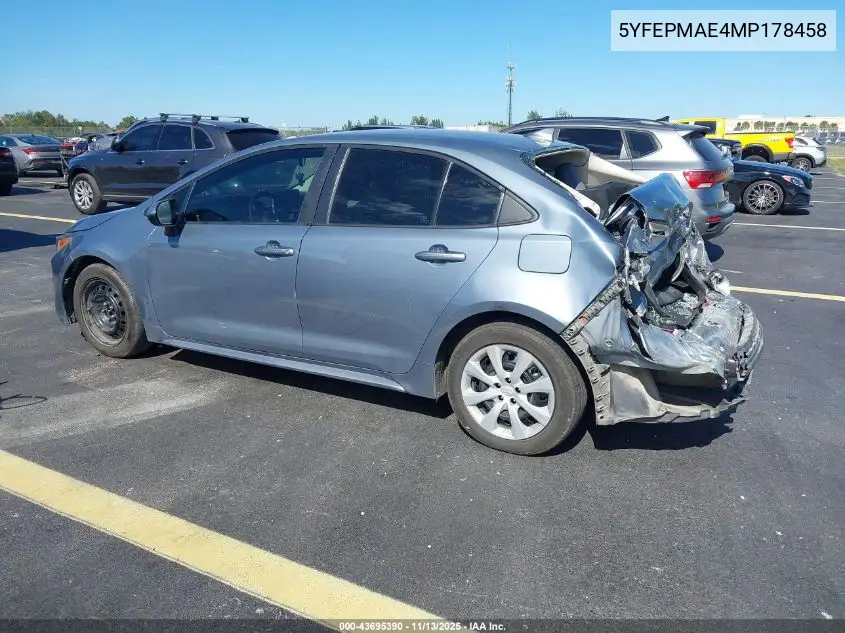 5YFEPMAE4MP178458 2021 Toyota Corolla Le