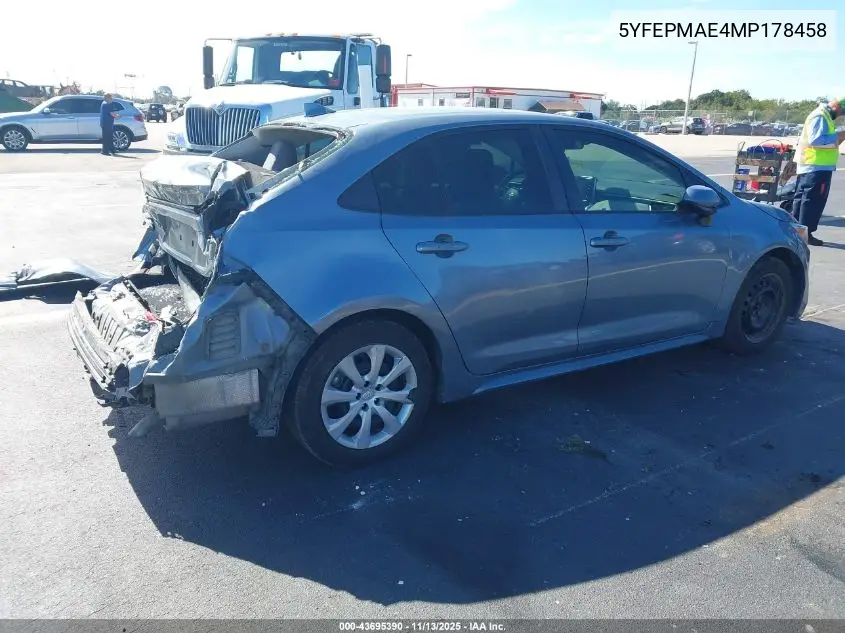 5YFEPMAE4MP178458 2021 Toyota Corolla Le
