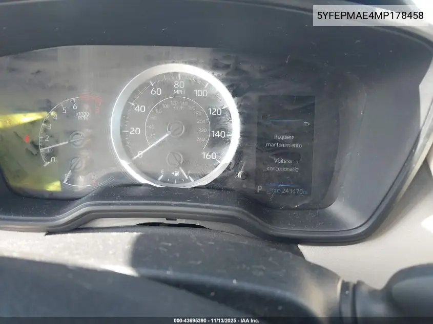 5YFEPMAE4MP178458 2021 Toyota Corolla Le