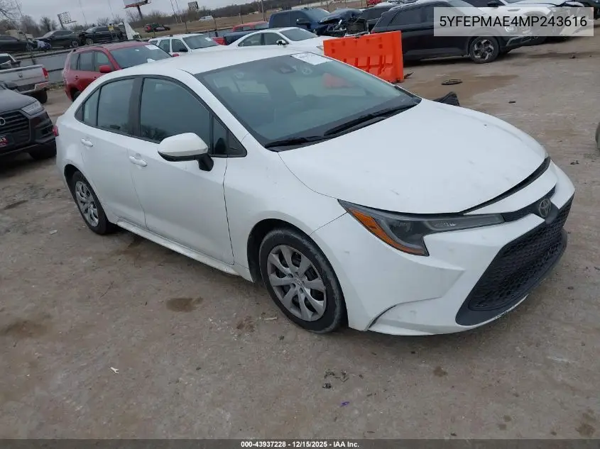 5YFEPMAE4MP243616 2021 Toyota Corolla Le