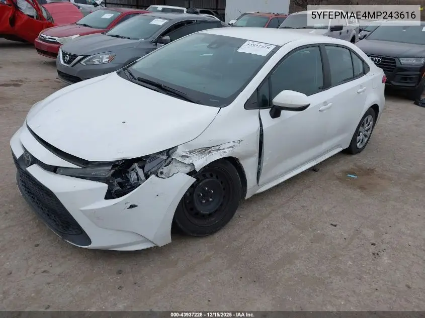 5YFEPMAE4MP243616 2021 Toyota Corolla Le