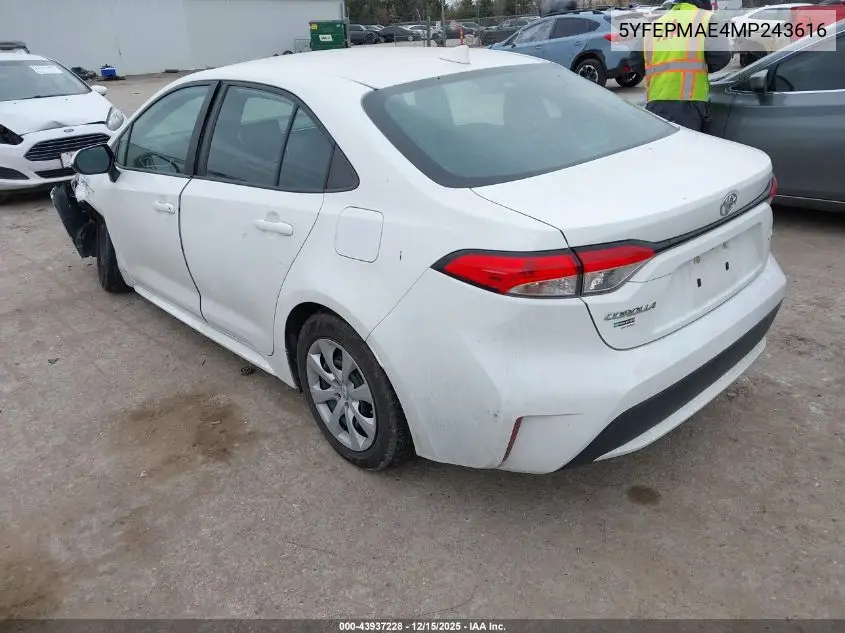 5YFEPMAE4MP243616 2021 Toyota Corolla Le