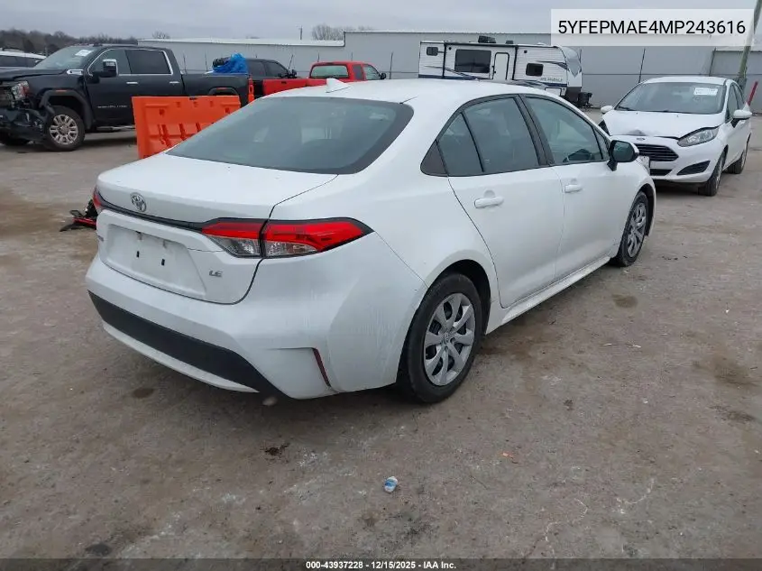 5YFEPMAE4MP243616 2021 Toyota Corolla Le