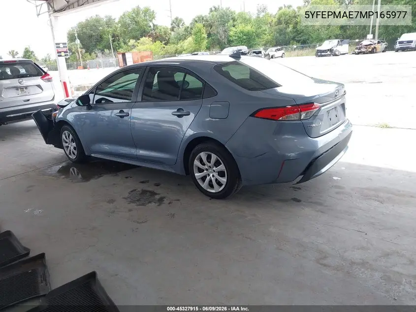 2021 Toyota Corolla Le VIN: 5YFEPMAE7MP165977 Lot: 45327915
