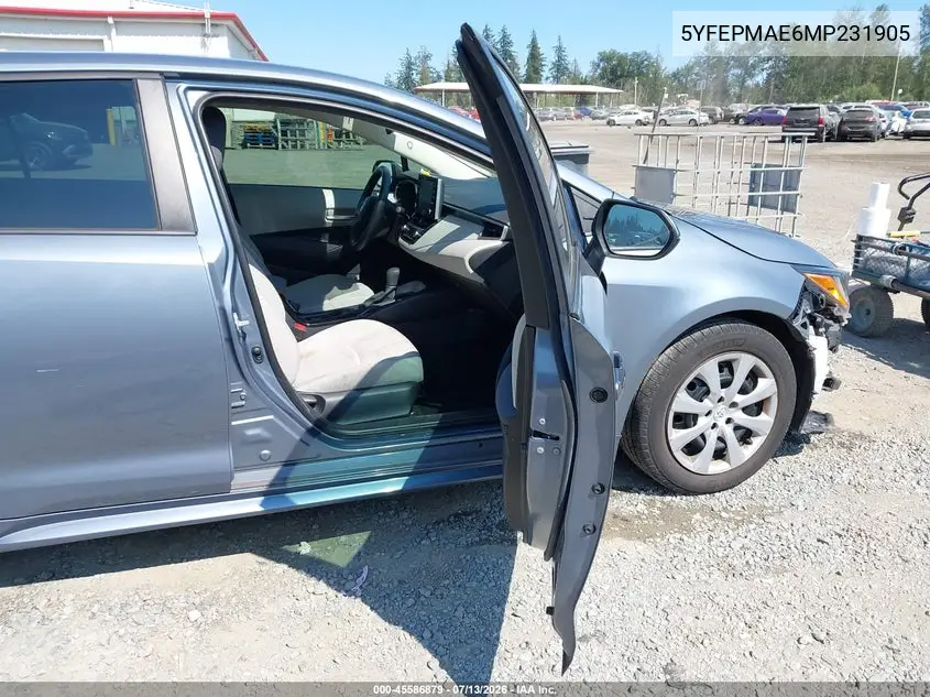 2021 Toyota Corolla Le VIN: 5YFEPMAE6MP231905 Lot: 45586879