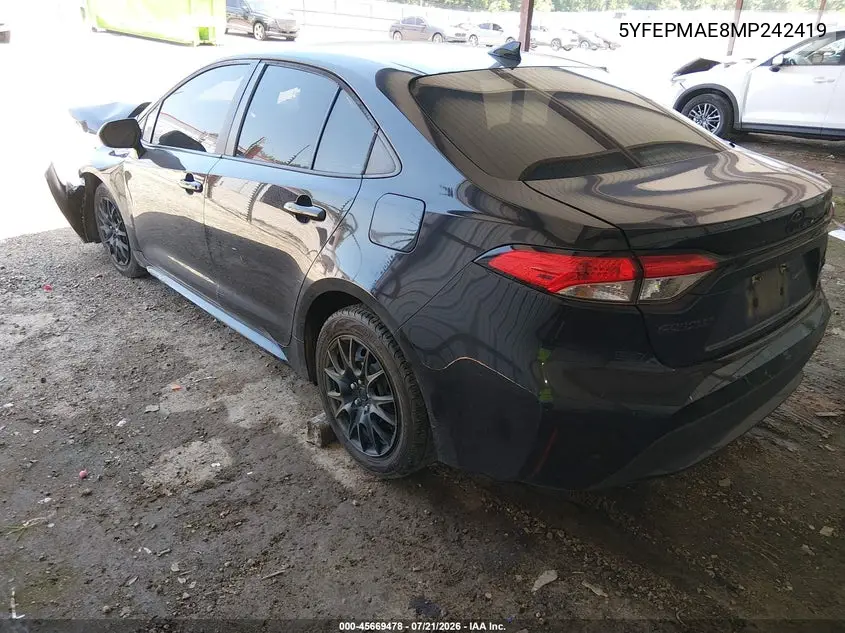 2021 Toyota Corolla Le VIN: 5YFEPMAE8MP242419 Lot: 45669478