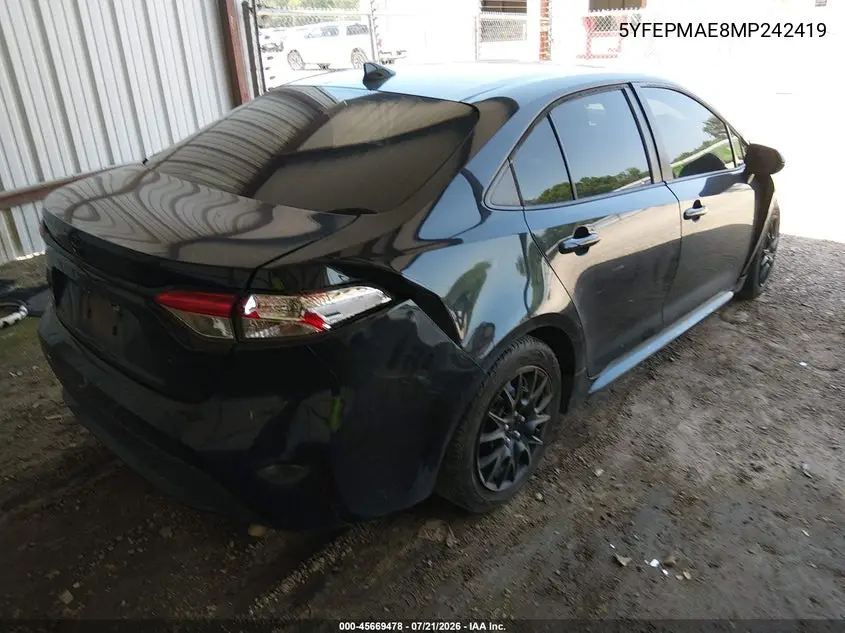 2021 Toyota Corolla Le VIN: 5YFEPMAE8MP242419 Lot: 45669478