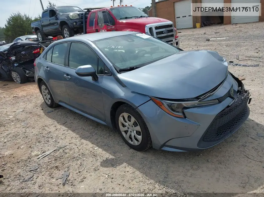 2021 Toyota Corolla Le VIN: JTDEPMAE3MJ176110 Lot: 45688044