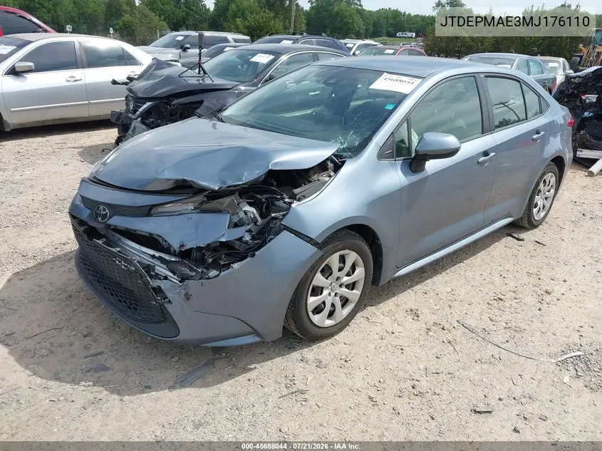2021 Toyota Corolla Le VIN: JTDEPMAE3MJ176110 Lot: 45688044