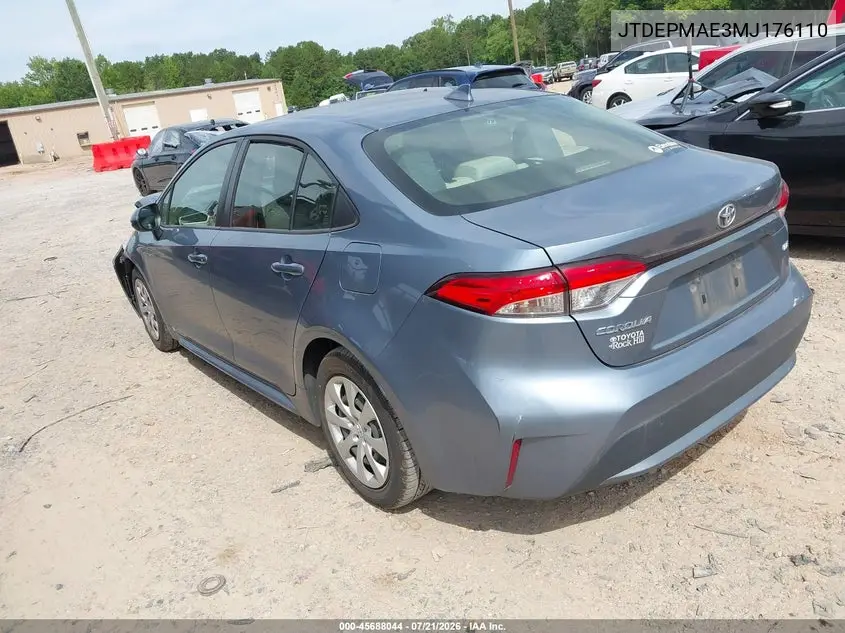 2021 Toyota Corolla Le VIN: JTDEPMAE3MJ176110 Lot: 45688044