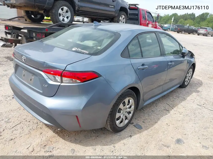 2021 Toyota Corolla Le VIN: JTDEPMAE3MJ176110 Lot: 45688044