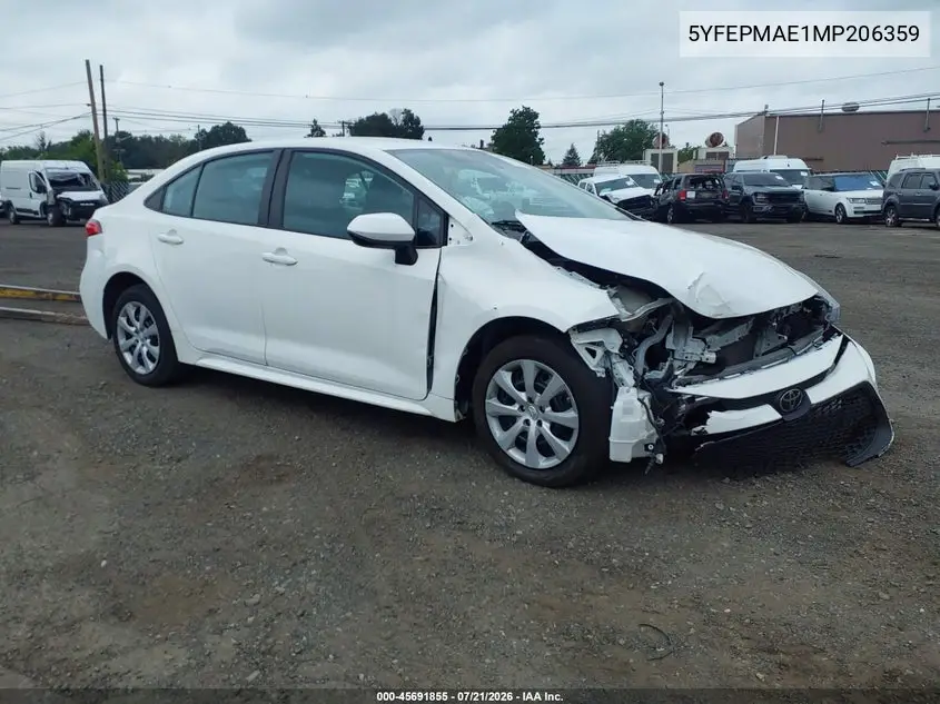 2021 Toyota Corolla Le VIN: 5YFEPMAE1MP206359 Lot: 45691855