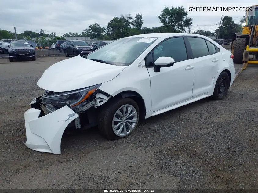 2021 Toyota Corolla Le VIN: 5YFEPMAE1MP206359 Lot: 45691855
