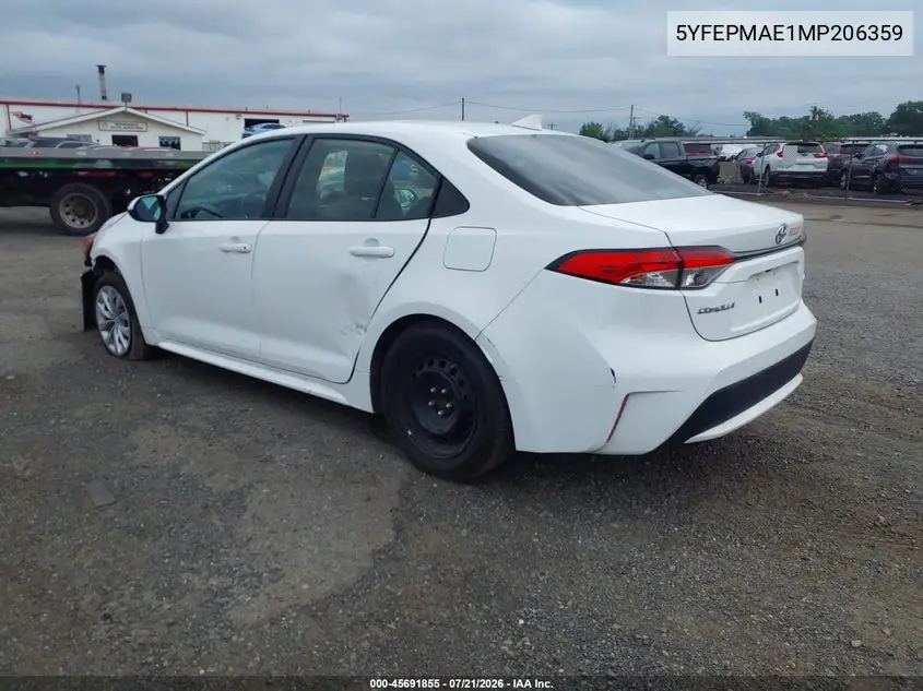 2021 Toyota Corolla Le VIN: 5YFEPMAE1MP206359 Lot: 45691855