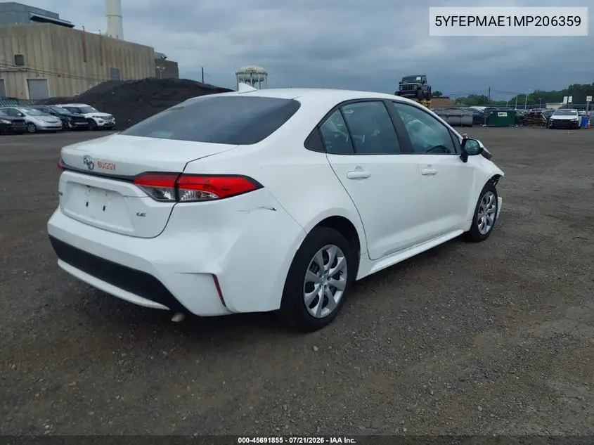 2021 Toyota Corolla Le VIN: 5YFEPMAE1MP206359 Lot: 45691855