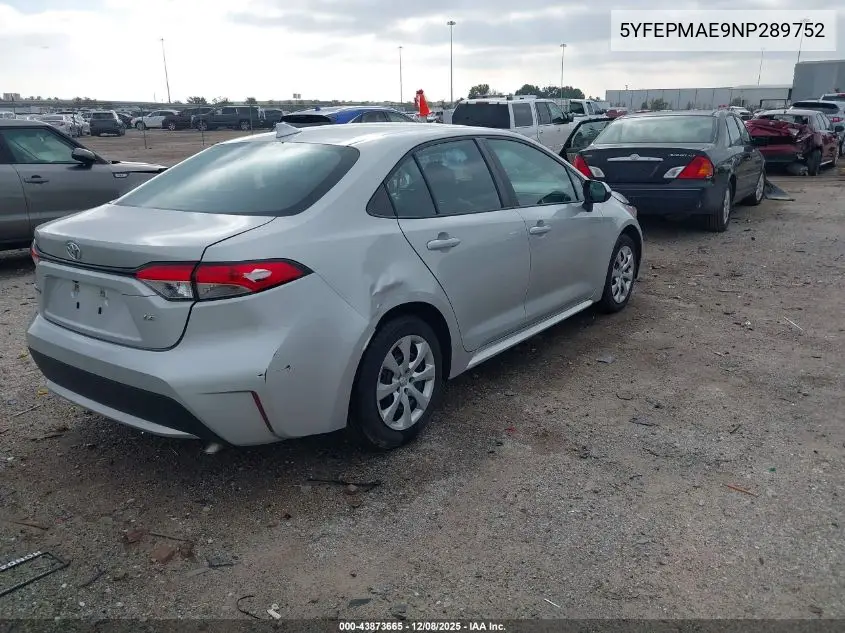 5YFEPMAE9NP289752 2022 Toyota Corolla Le