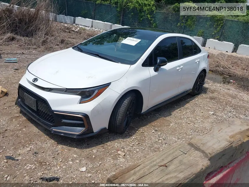 2022 Toyota Corolla Se Apex Edition VIN: 5YFS4MCE4NP138018 Lot: 45360645