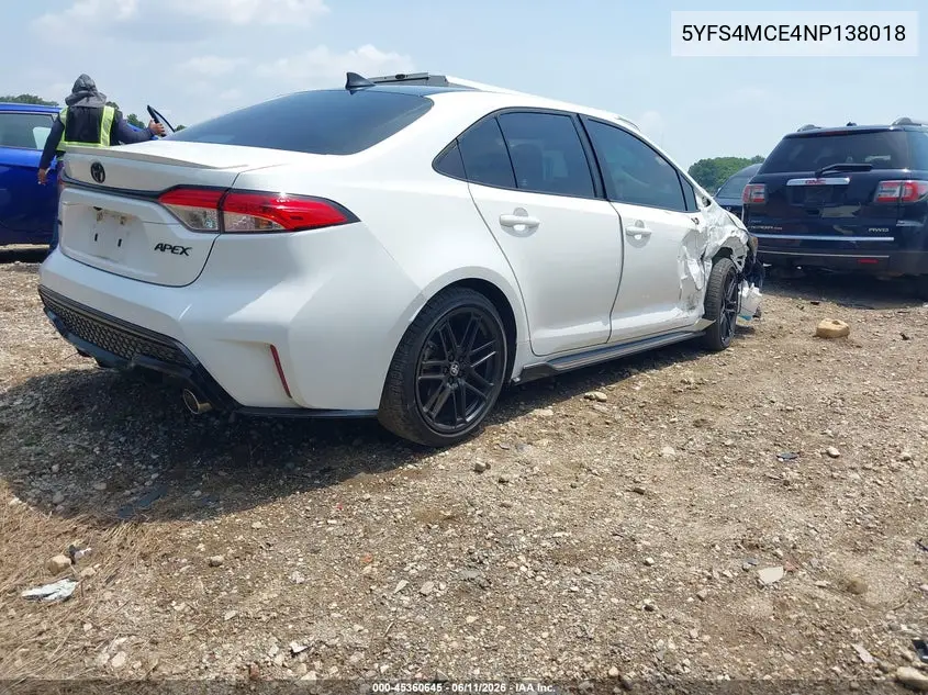 2022 Toyota Corolla Se Apex Edition VIN: 5YFS4MCE4NP138018 Lot: 45360645