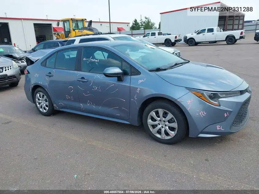 2022 Toyota Corolla Le VIN: 5YFEPMAE2NP331288 Lot: 45557554