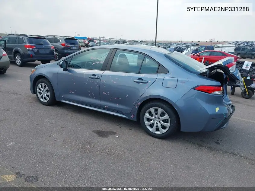 2022 Toyota Corolla Le VIN: 5YFEPMAE2NP331288 Lot: 45557554