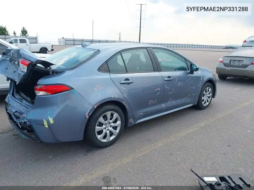 2022 Toyota Corolla Le VIN: 5YFEPMAE2NP331288 Lot: 45557554