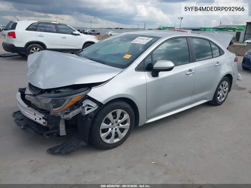 2024 Toyota Corolla Le VIN: 5YFB4MDE0RP092966 Lot: 45384760