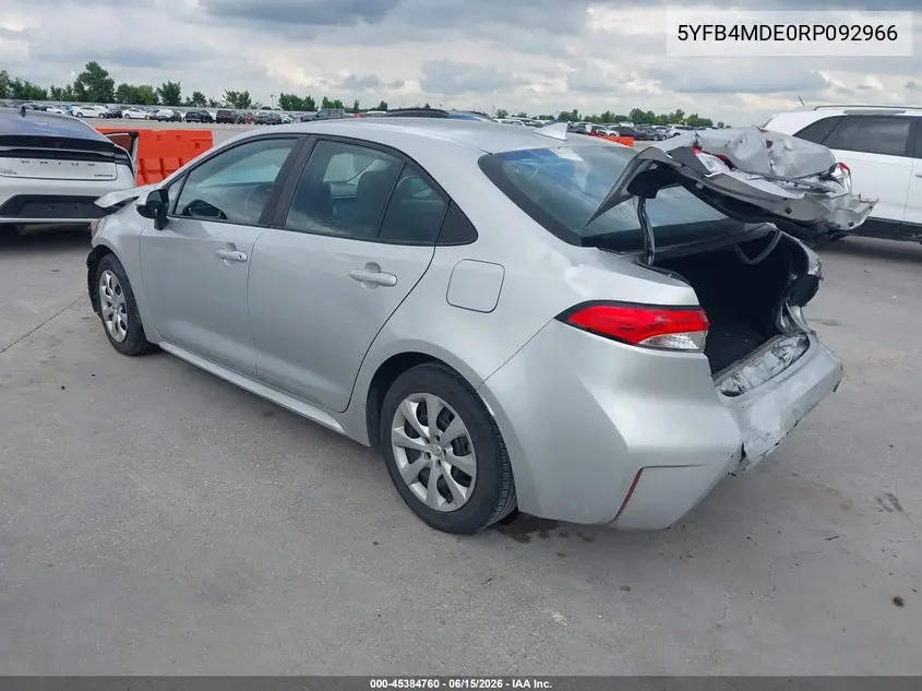2024 Toyota Corolla Le VIN: 5YFB4MDE0RP092966 Lot: 45384760