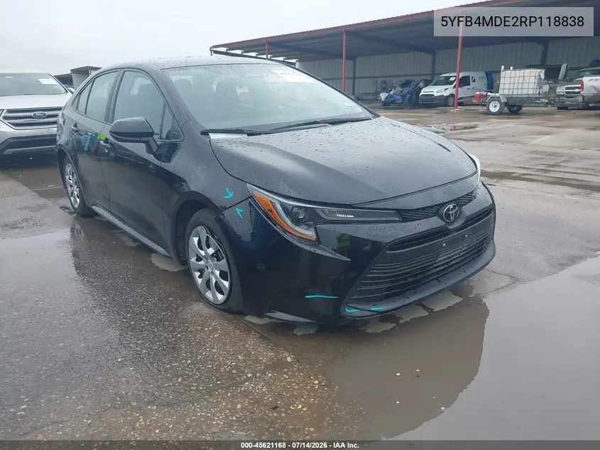 2024 Toyota Corolla Le VIN: 5YFB4MDE2RP118838 Lot: 45621168