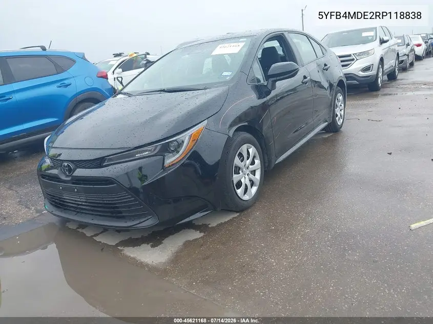 2024 Toyota Corolla Le VIN: 5YFB4MDE2RP118838 Lot: 45621168