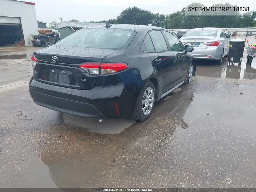 2024 Toyota Corolla Le VIN: 5YFB4MDE2RP118838 Lot: 45621168