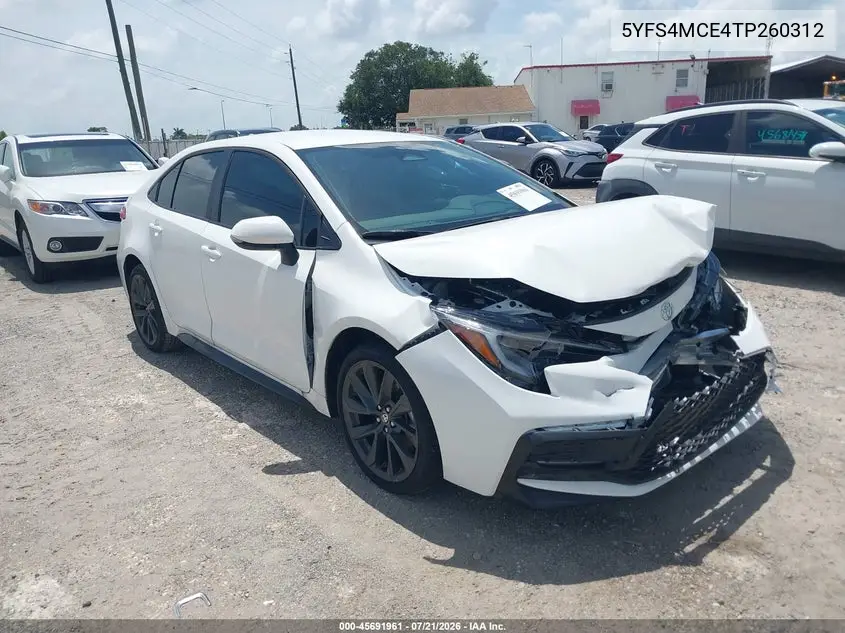2026 Toyota Corolla Se VIN: 5YFS4MCE4TP260312 Lot: 45691961