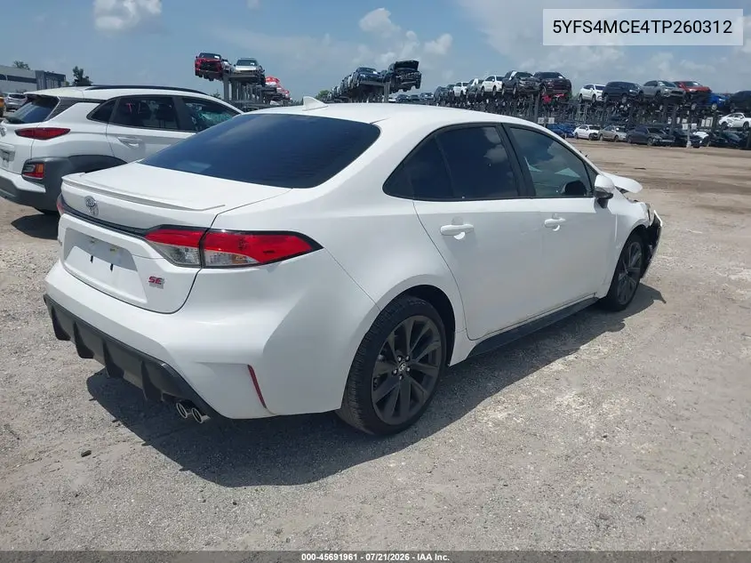 2026 Toyota Corolla Se VIN: 5YFS4MCE4TP260312 Lot: 45691961