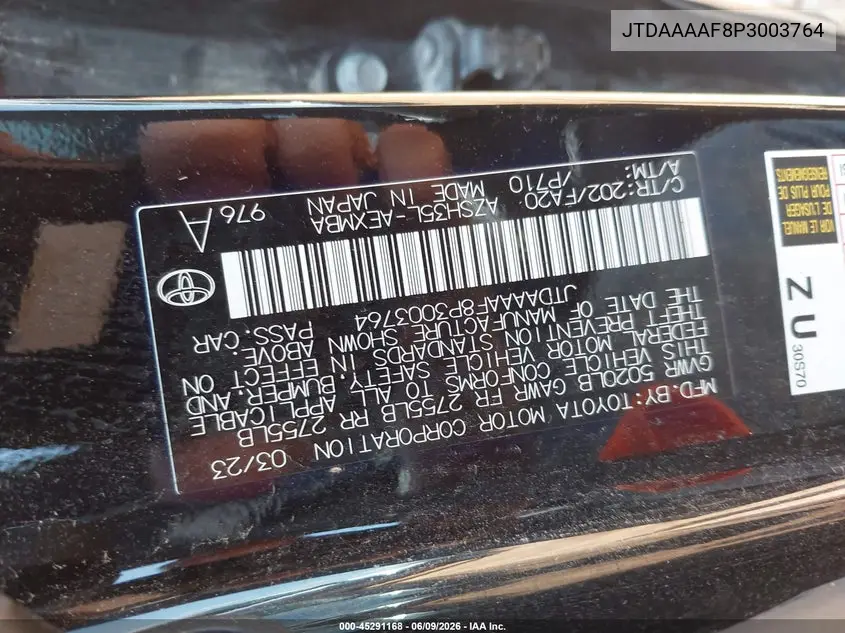 2023 Toyota Crown Xle VIN: JTDAAAAF8P3003764 Lot: 45291168