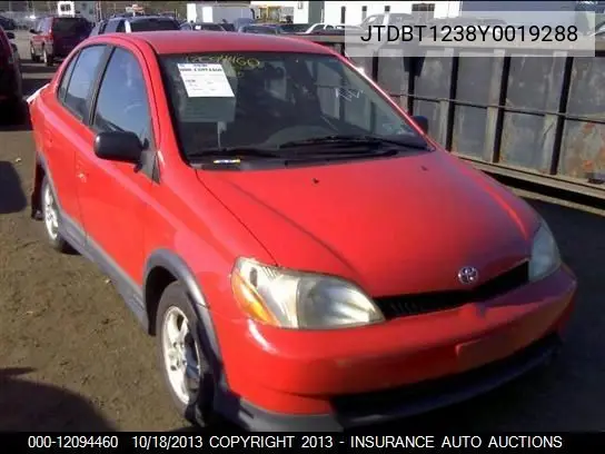 2000 Toyota Echo VIN: JTDBT1238Y0019288 Lot: 12094460