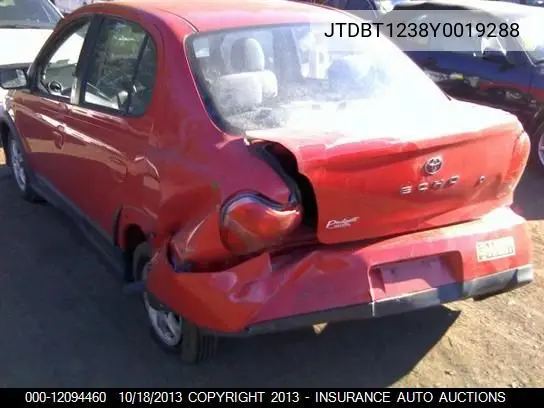 2000 Toyota Echo VIN: JTDBT1238Y0019288 Lot: 12094460