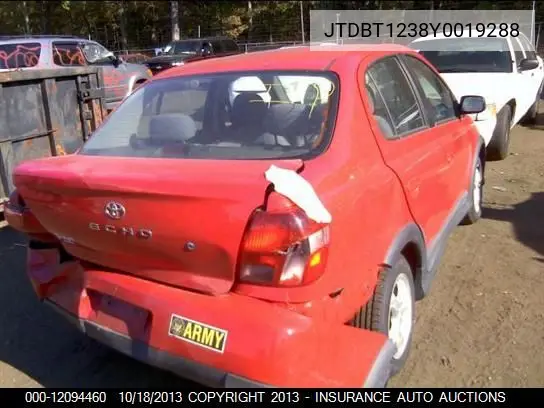 2000 Toyota Echo VIN: JTDBT1238Y0019288 Lot: 12094460