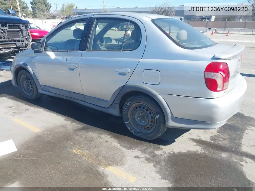 2000 Toyota Echo VIN: JTDBT1236Y0098220 Lot: 44589995
