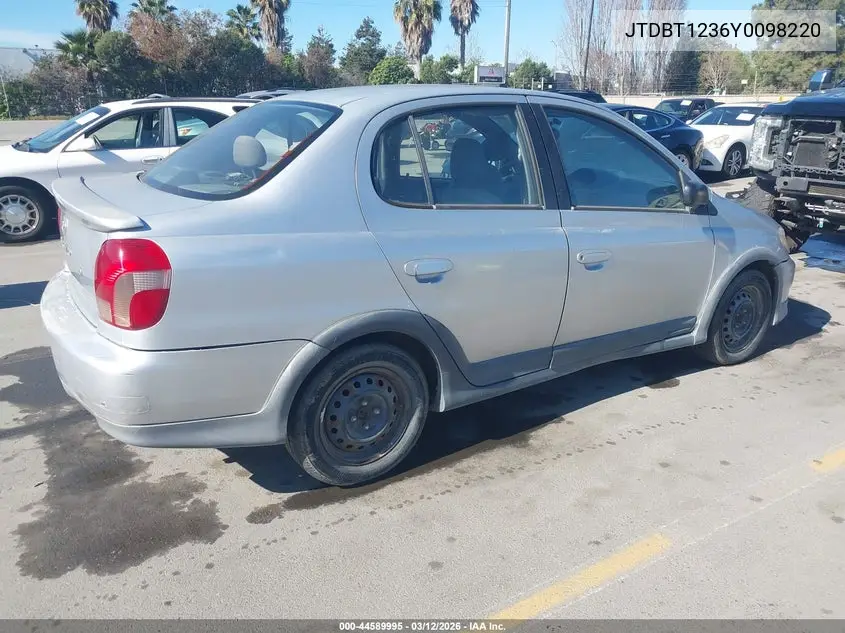 2000 Toyota Echo VIN: JTDBT1236Y0098220 Lot: 44589995