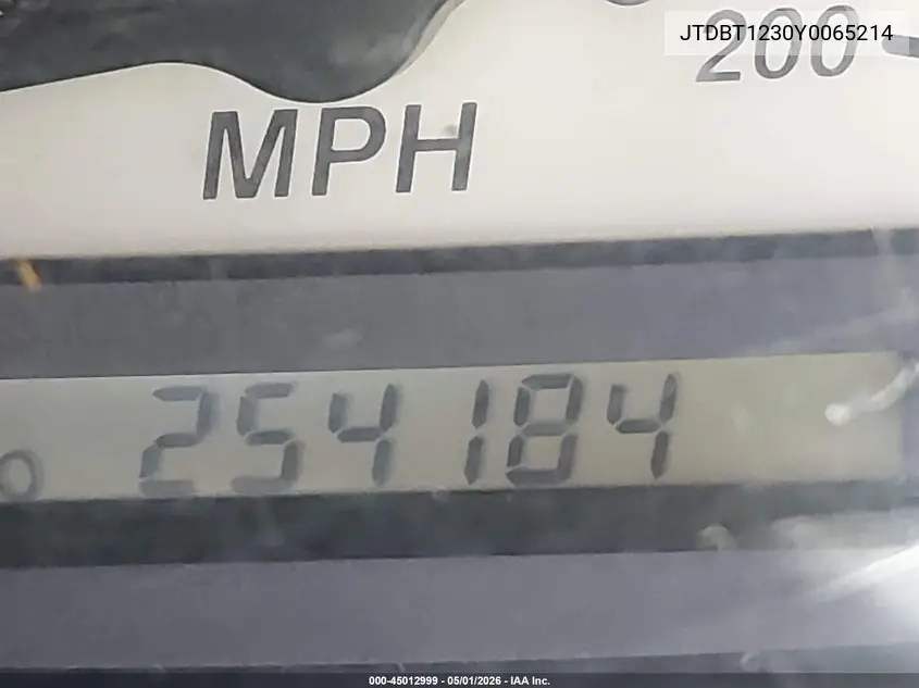 2000 Toyota Echo VIN: JTDBT1230Y0065214 Lot: 45012999
