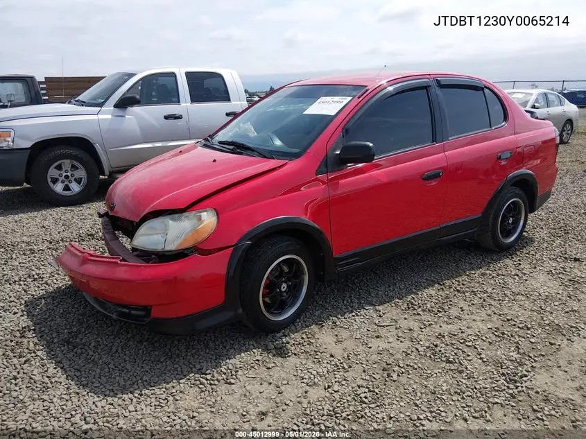2000 Toyota Echo VIN: JTDBT1230Y0065214 Lot: 45012999