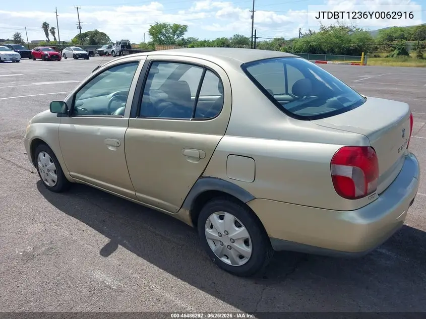 2000 Toyota Echo VIN: JTDBT1236Y0062916 Lot: 45486292