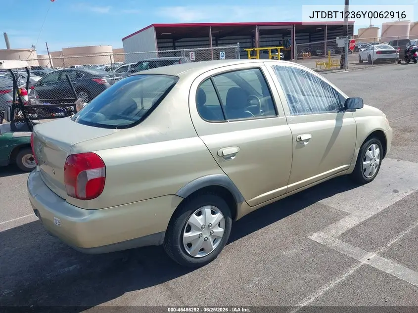 2000 Toyota Echo VIN: JTDBT1236Y0062916 Lot: 45486292