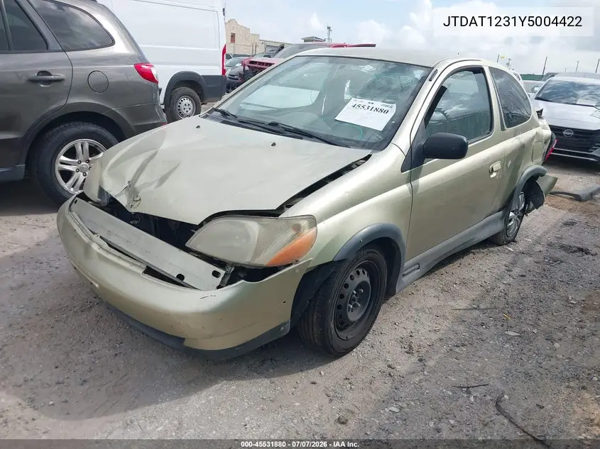 2000 Toyota Echo VIN: JTDAT1231Y5004422 Lot: 45531880
