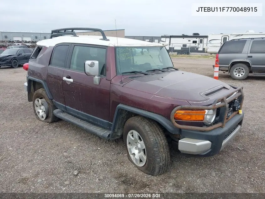 2007 Toyota Fj Cruiser VIN: JTEBU11F770048915 Lot: 30094069