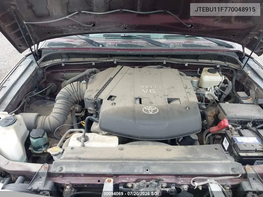 2007 Toyota Fj Cruiser VIN: JTEBU11F770048915 Lot: 30094069