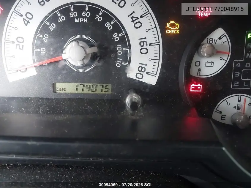 2007 Toyota Fj Cruiser VIN: JTEBU11F770048915 Lot: 30094069