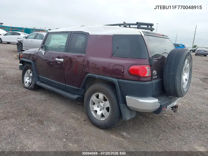 2007 Toyota Fj Cruiser VIN: JTEBU11F770048915 Lot: 30094069